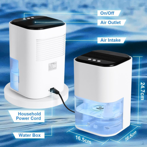 Astraio 2000ml White Dehumidifier Air Purifier LED Light Portable Ultra Quiet