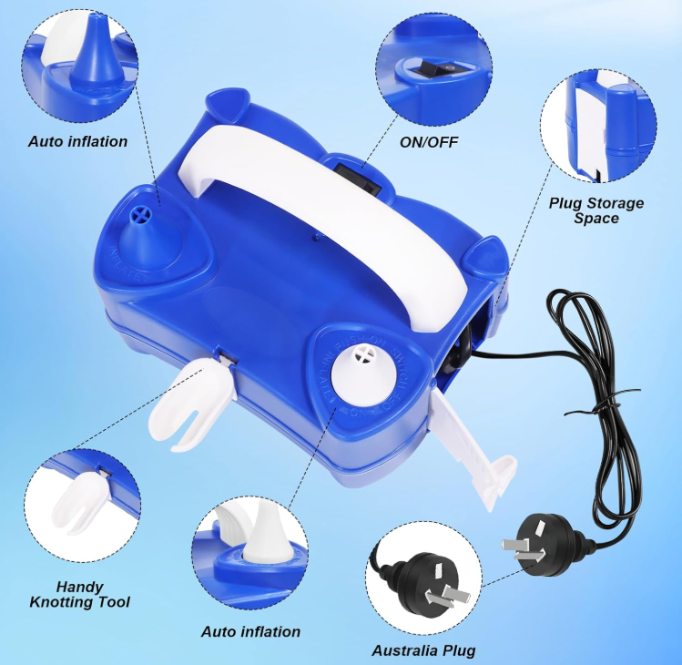 Electric Balloon Pump Dark Blue Air Pump With 5 Accessories & 2 Inflation Modes