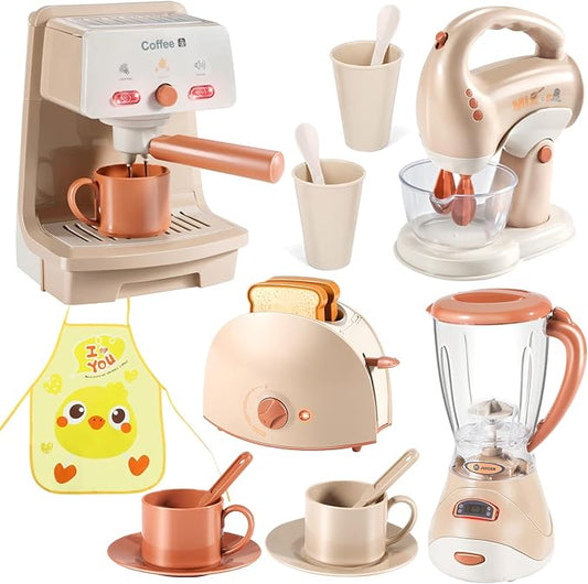 Kitchen Role Play Toy Set Coffee Maker Blender Toaster Realistic Light Sounds