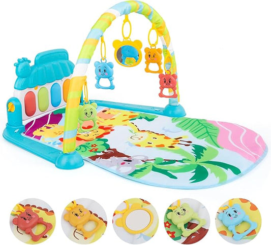 Baby Gym Piano Fitness Petal Tummy Time Activity Playmat With Music Lights Blue
