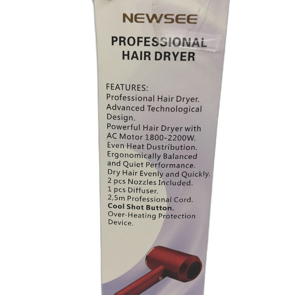 Newsee Professional Hair Dryer 50HZ With 2 Nozzles & 1 Diffuser 1800-2200W