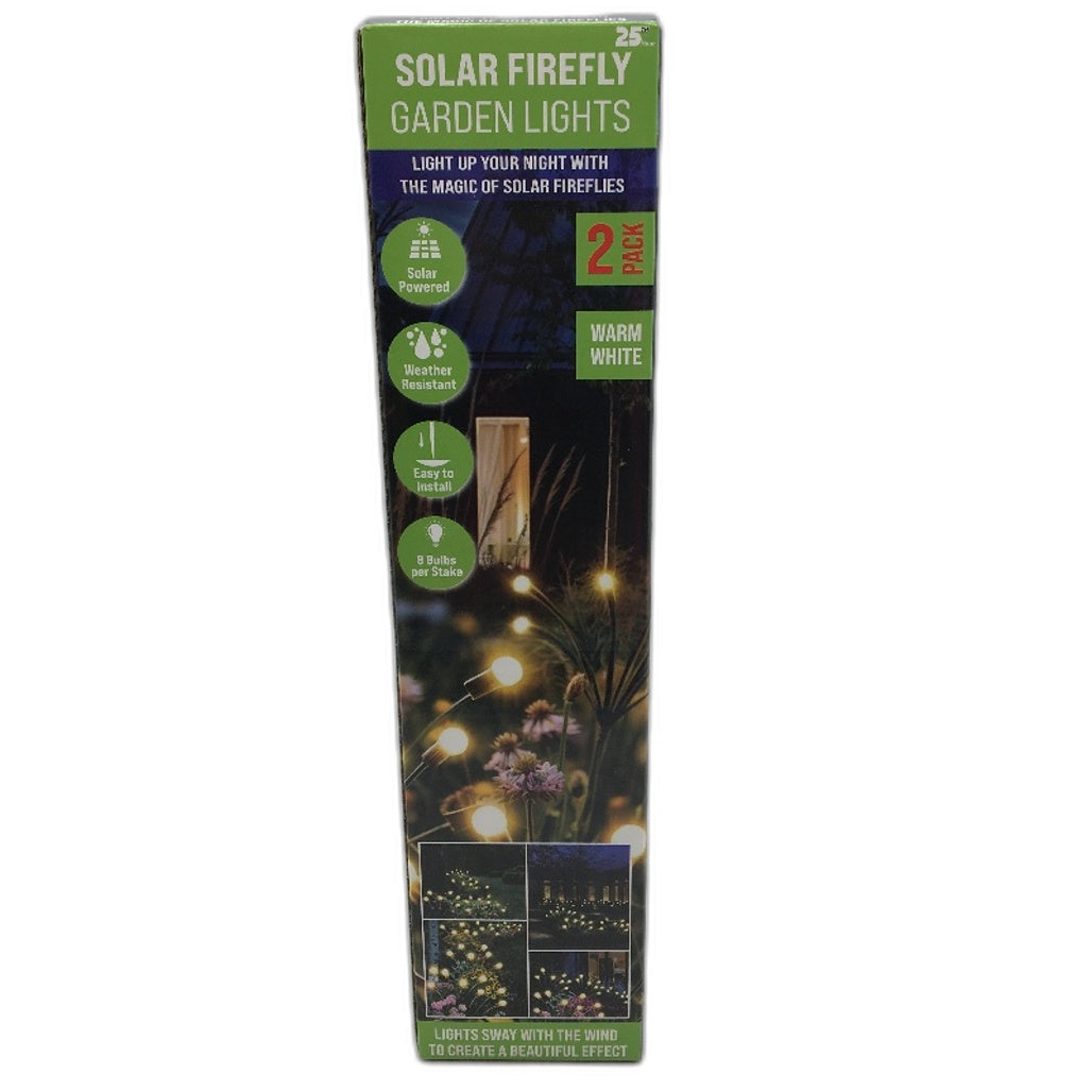 25th Hour Solar Firefly Outdoor Garden Decoration Lights Warm White 2 Pack NEW
