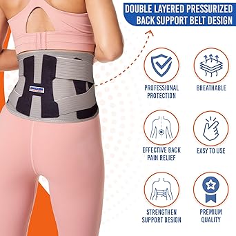 PhysioFactory Lumbar Support Brace Back Protection Effective Pain Relief Size XL