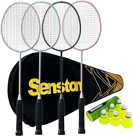 Senston Set Of 4 Lightweight Badminton Rackets With 6 Nylon Shuttlecocks NEW