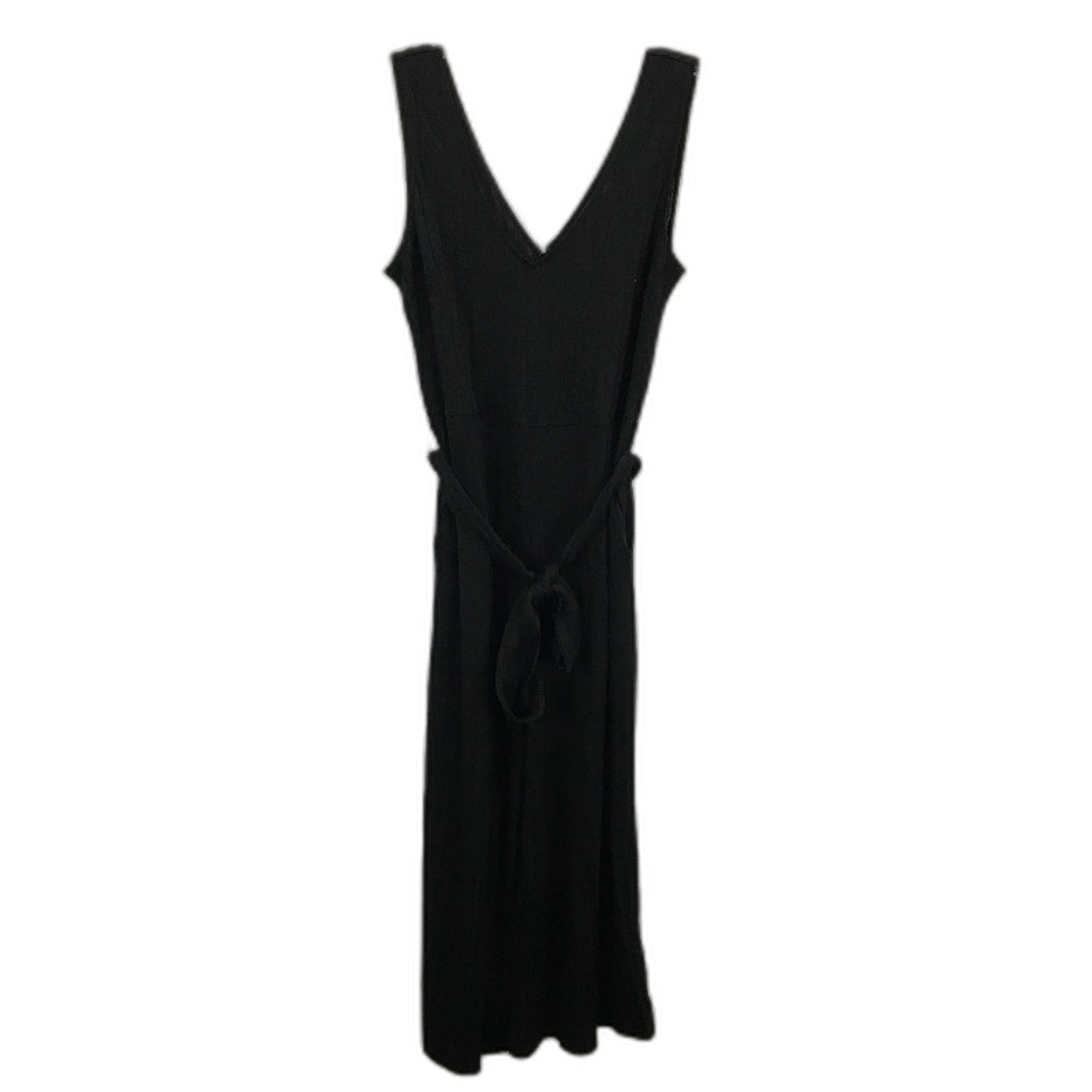 Sussan Sheer V Neck Belted Ribbed Knit Flowy Jumpsuit Black Womens Size S NEW