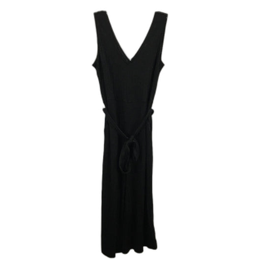 Sussan Sheer V Neck Belted Ribbed Knit Flowy Jumpsuit Black Womens Size S NEW
