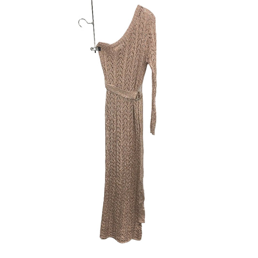 Flamant Rose Long Sleeve Knitted One Shoulder Belted Side Slit Maxi Dress Sz S/M