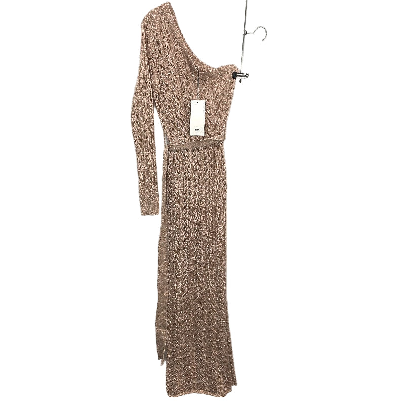 Flamant Rose Long Sleeve Knitted One Shoulder Belted Side Slit Maxi Dress Sz S/M