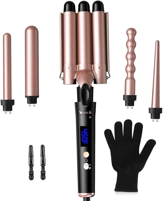 Waver Curling Iron Wand 5 In 1 Hair Curler With LCD Display Temperature Control