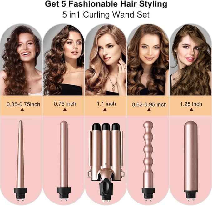 Waver Curling Iron Wand 5 In 1 Hair Curler With LCD Display Temperature Control