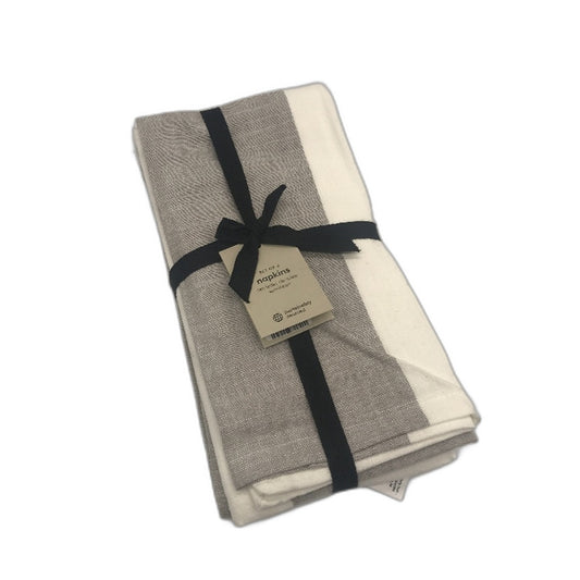 West Elm Set of 4 Grey and White Single Stripe Cotton Table Napkin Set NEW