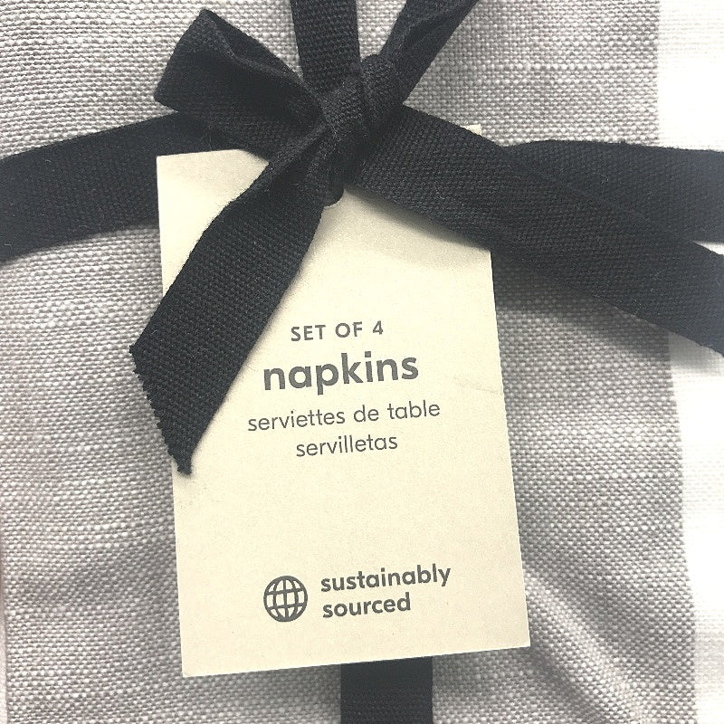 West Elm Set of 4 Grey and White Single Stripe Cotton Table Napkin Set NEW