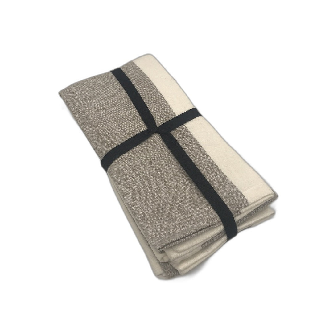 West Elm Set of 4 Grey and White Single Stripe Cotton Table Napkin Set NEW