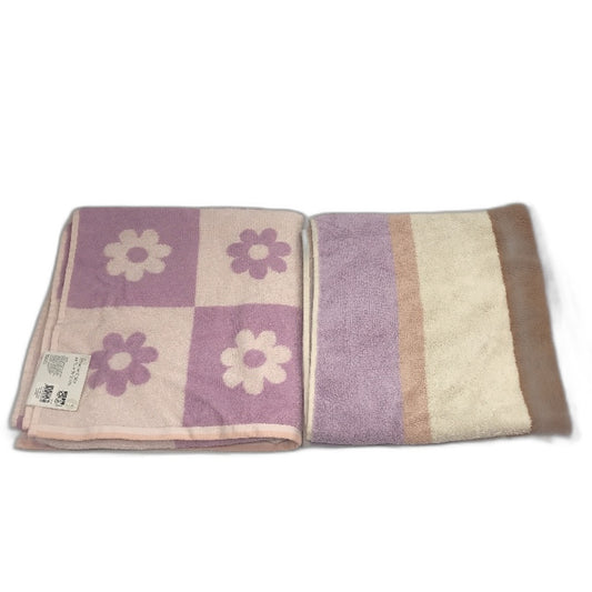2pc Assorted Purple and Pink Kids Cotton Bath Towels 70x140cm NEW