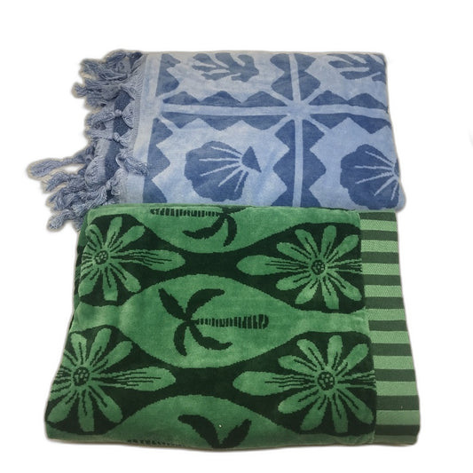 Target 2pc Apollo Palm and Lily Tile Print Jacquard Cotton Beach Towels NEW