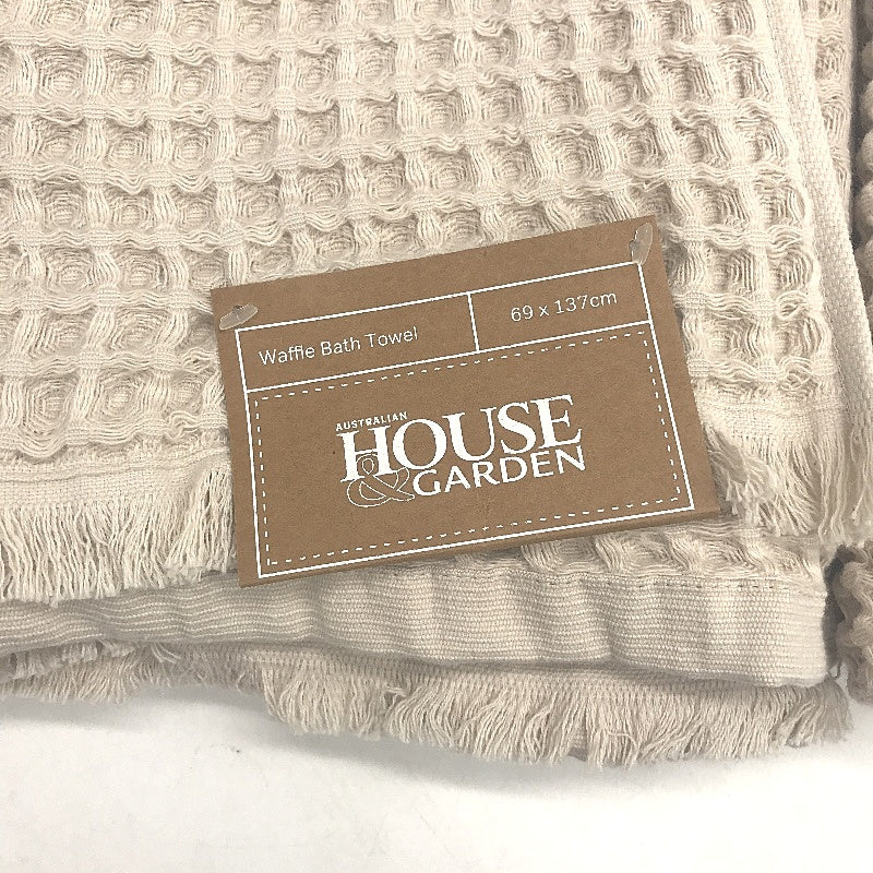 Australian House and Garden 2pc Waffle Turkish Cotton Beige Bath Towels NEW