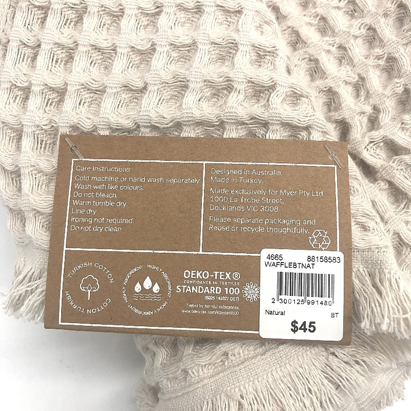 Australian House and Garden 2pc Waffle Turkish Cotton Beige Bath Towels NEW