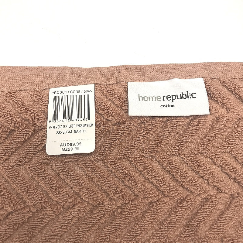 Adairs 2pc Mimosa 600GSM Earth and Clay Textured Cotton Face Washer 33x33cm NEW