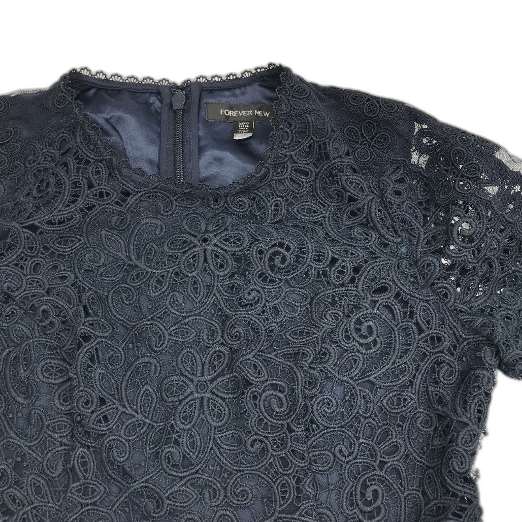 Forever New Josie Geo Lace Navy Lined Mini Dress Ladies Size AU 10 NEW