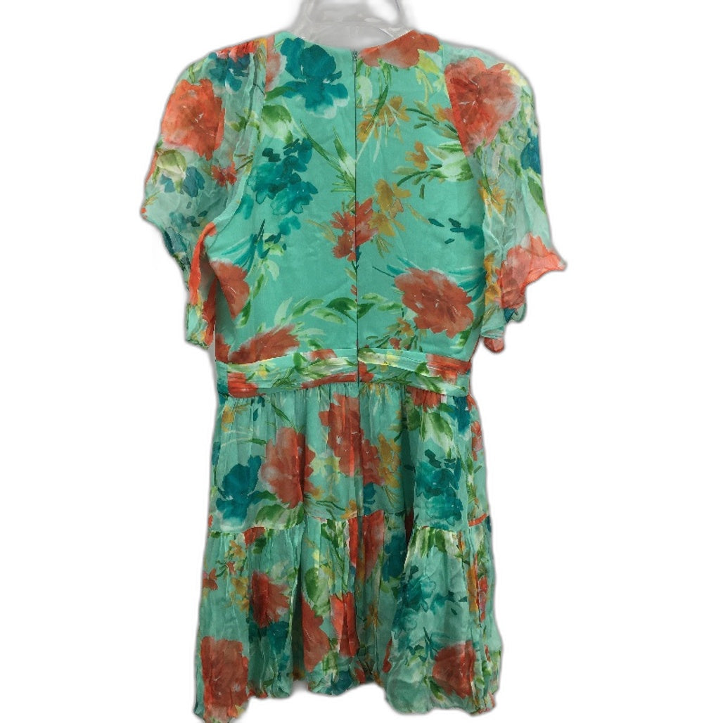 Forever New Flowy Floral Aqua Crossover Mini Dress Ladies Size AU 6-8 NEW