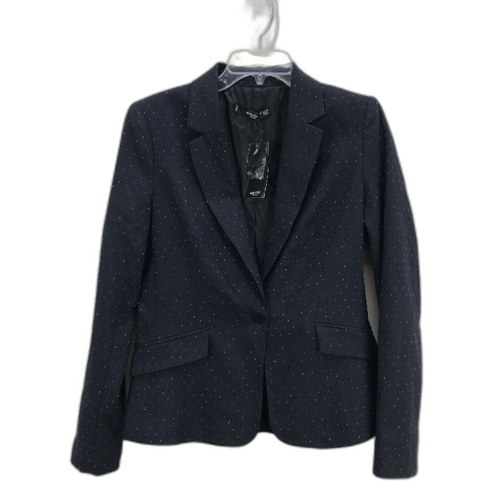 Mango Basics Navy Blue White Dot Single Button Blazer Jacket Ladies Size 10 NEW