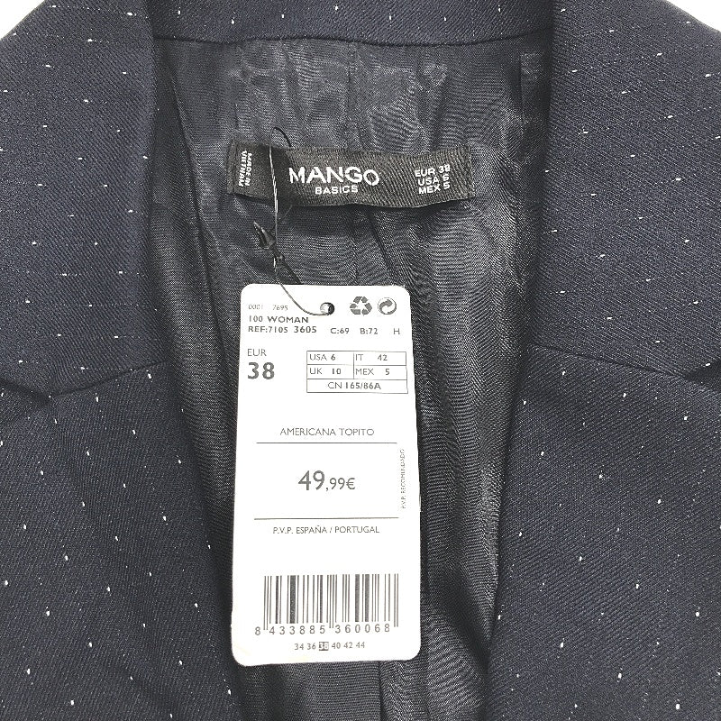 Mango Basics Navy Blue White Dot Single Button Blazer Jacket Ladies Size 10 NEW