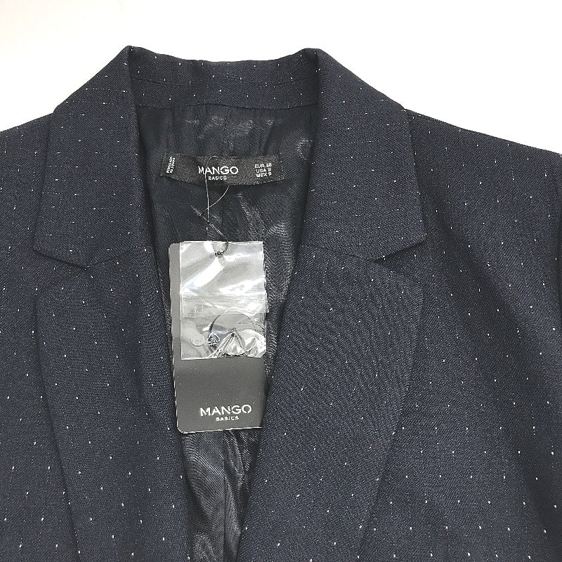 Mango Basics Navy Blue White Dot Single Button Blazer Jacket Ladies Size 10 NEW