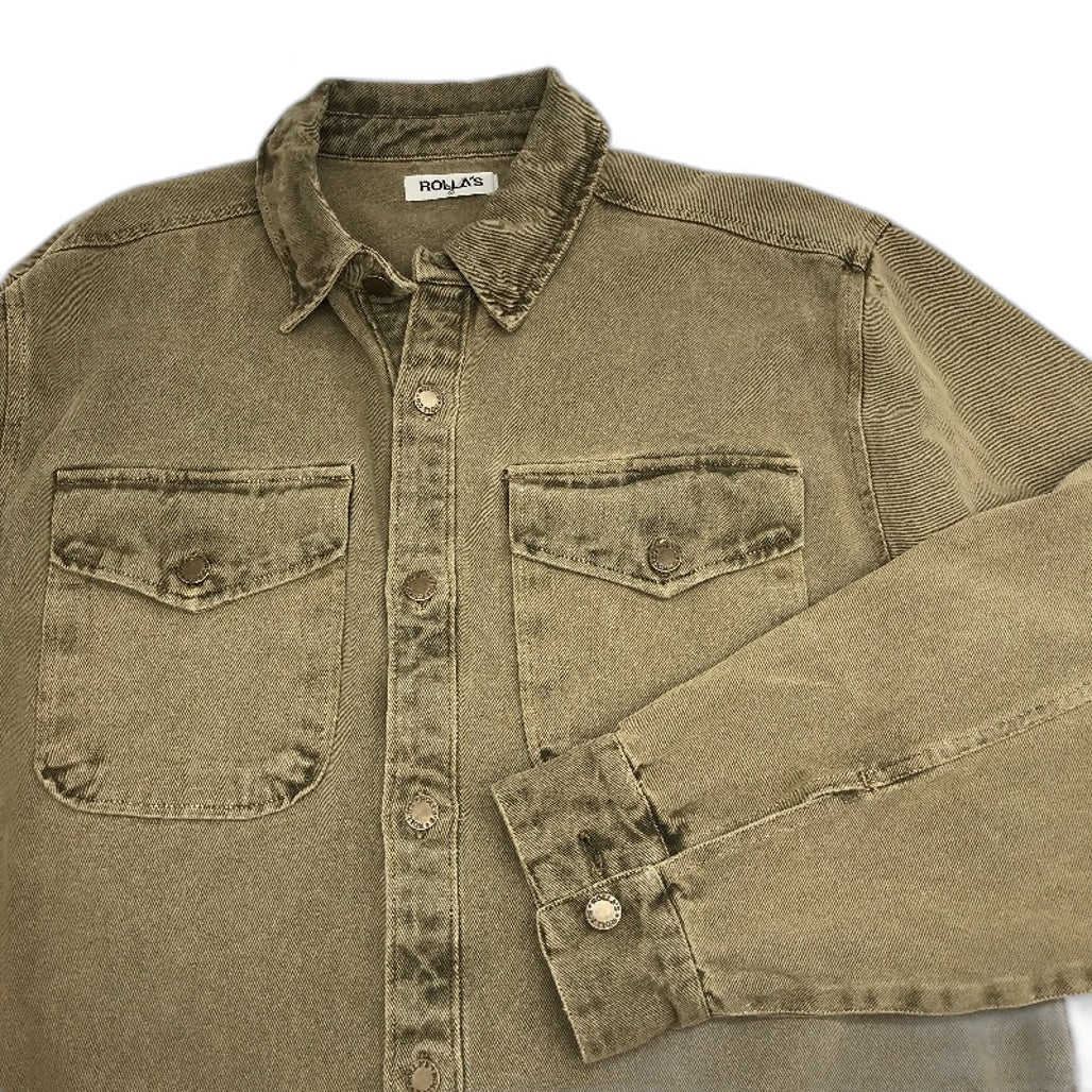 Rollas Denim Khaki Green Brown Trade Drill Shacket Shirt Jacket Mens Size L NEW