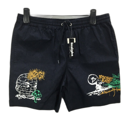 Insight Navy Blue Cotton Print Logo Elastic Waisted Shorts Mens Size 34 NEW