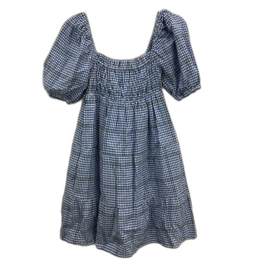 Forever New Andie Puff Sleeve Blue Check Mini Dress Ladies Size AU 8 NEW