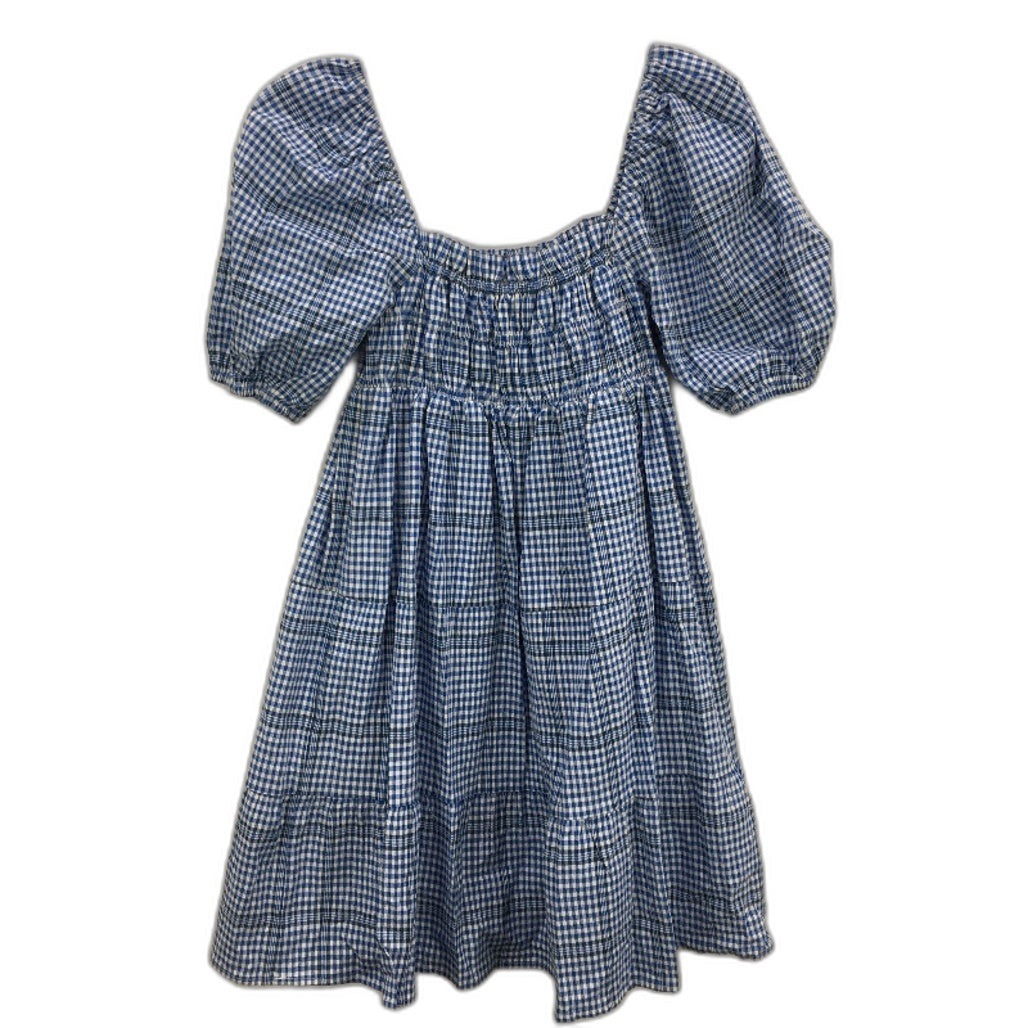 Forever New Andie Puff Sleeve Blue Check Mini Dress Ladies Size AU 8 NEW