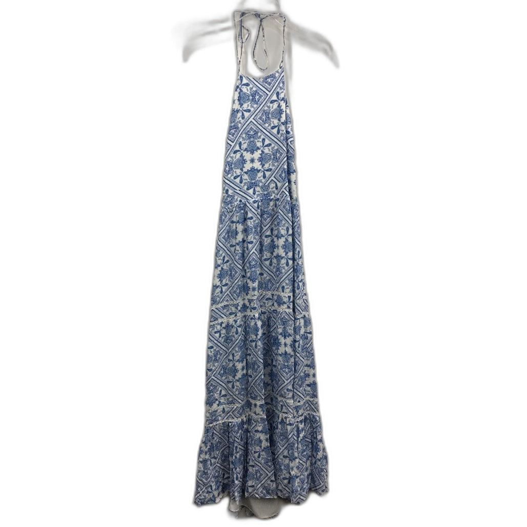 Forever New Halter Tie Back Paisley Blue Midi Dress Ladies Size AU 8 NEW