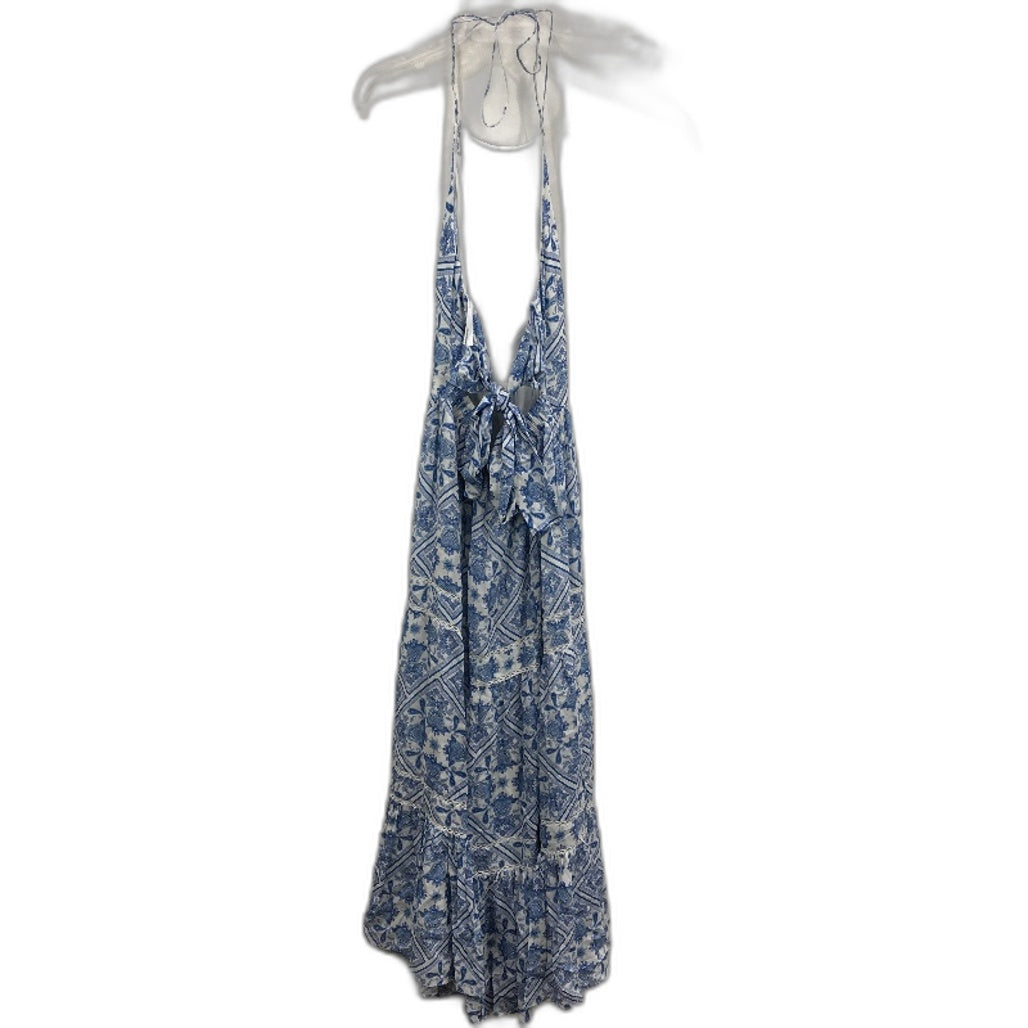 Forever New Halter Tie Back Paisley Blue Midi Dress Ladies Size AU 8 NEW