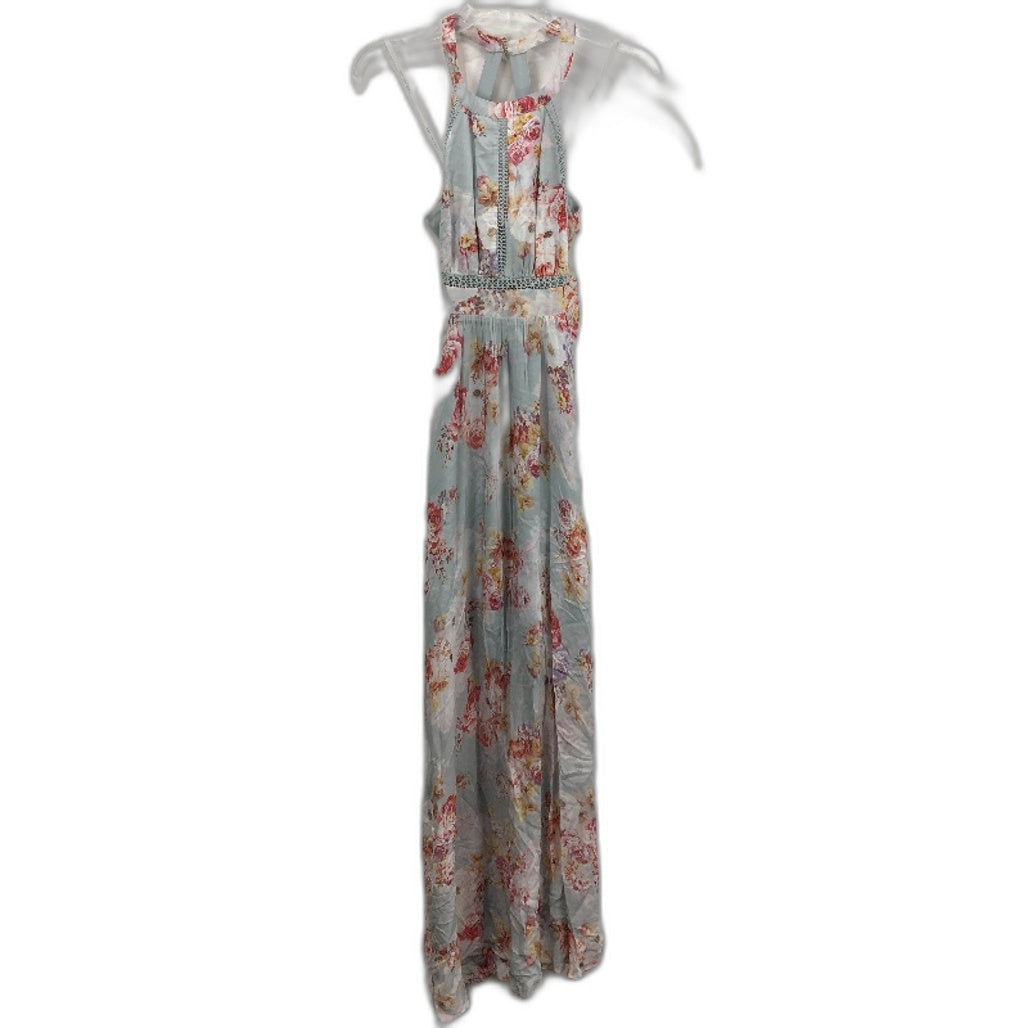 Forever New Petite Ava Lace Trim Blue Floral Maxi Dress Ladies Size AU 4 NEW