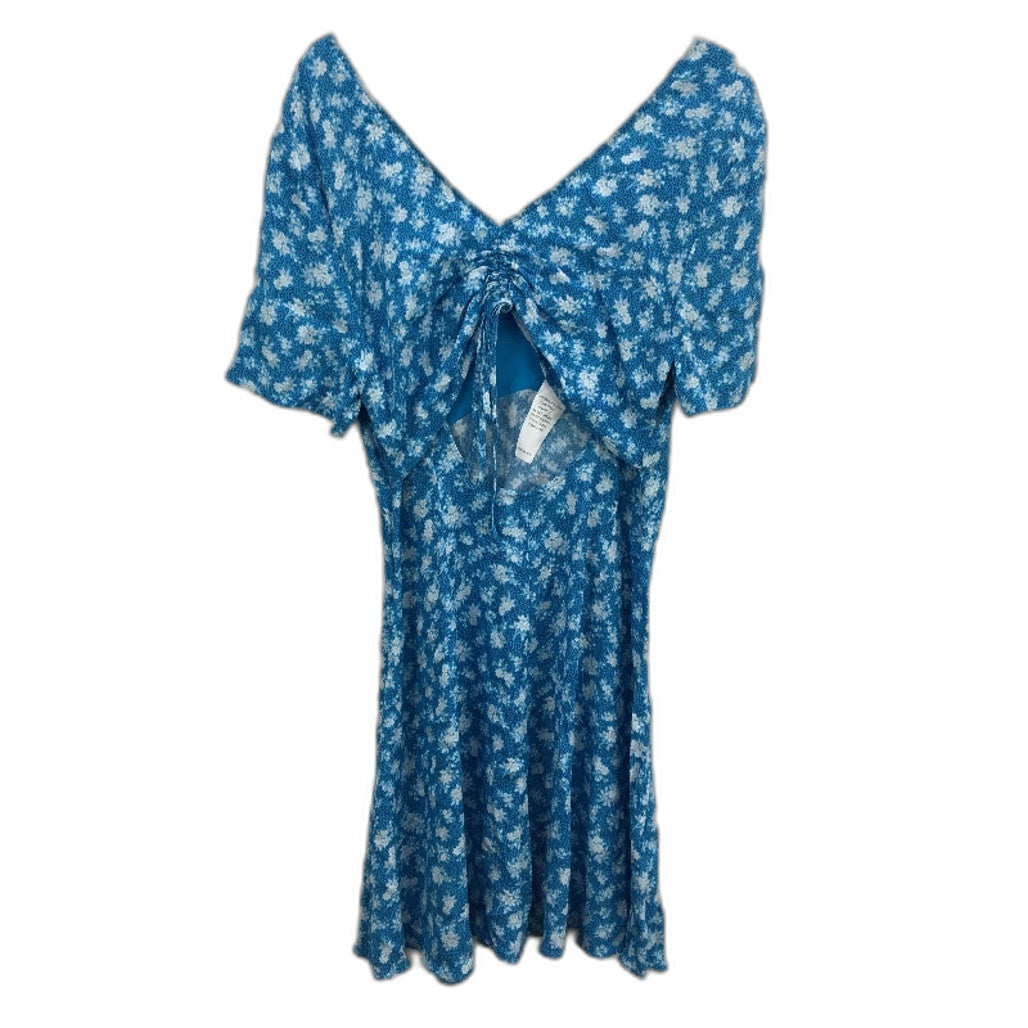 Forever New Emilia Flippy V Neck Blue Floral Mini Dress Ladies Size AU 14 NEW