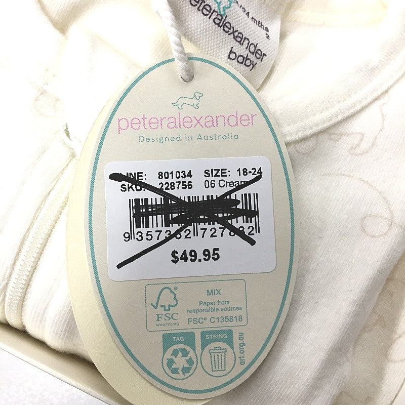 Peter Alexander Penny Organic Cream Baby Onesie Unisex Size 18-24 Months NEW