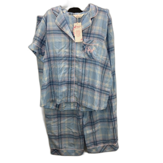 Peter Alexander Blue Check Short Sleeve Cotton PJ Set Ladies Size 2 Plus NEW