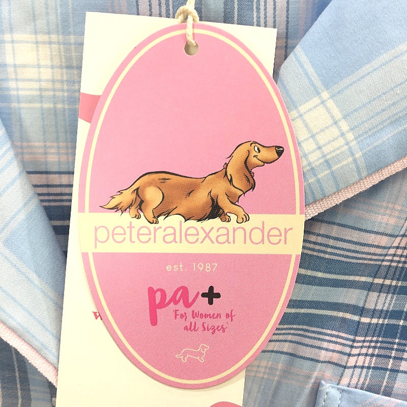 Peter Alexander Blue Check Short Sleeve Cotton PJ Set Ladies Size 2 Plus NEW