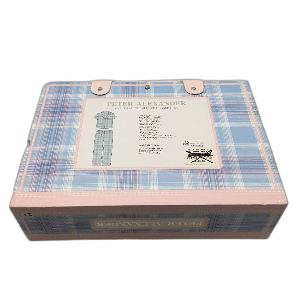 Peter Alexander Blue Check Short Sleeve Cotton PJ Set Ladies Size 2 Plus NEW
