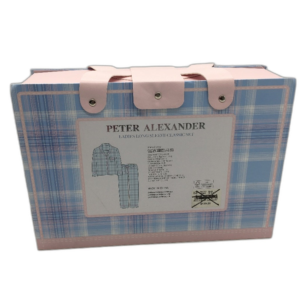 Peter Alexander Checkered Blue Flannelette Longsleeve PJ Set Ladies Sz Large NEW