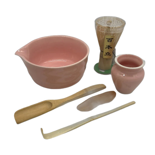 Taefuhnn 6 Piece Ceremonial Ceramic Matcha Making Green Tea Set in Pink NEW