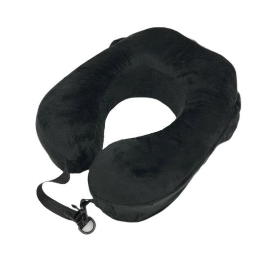 FLYWISH Soft Velvet Black Travel Pillow with Hood incl Ear Plugs Size Medium NEW