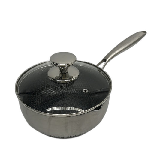 2L 20cm Stainless Steel Honeycomb Non Stick Silver Sauce Pan with Lid NEW