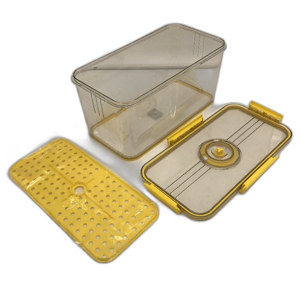 Large Fresh Food Fridge Yellow Crisper Box with Date Set and Drain Cover DEMO