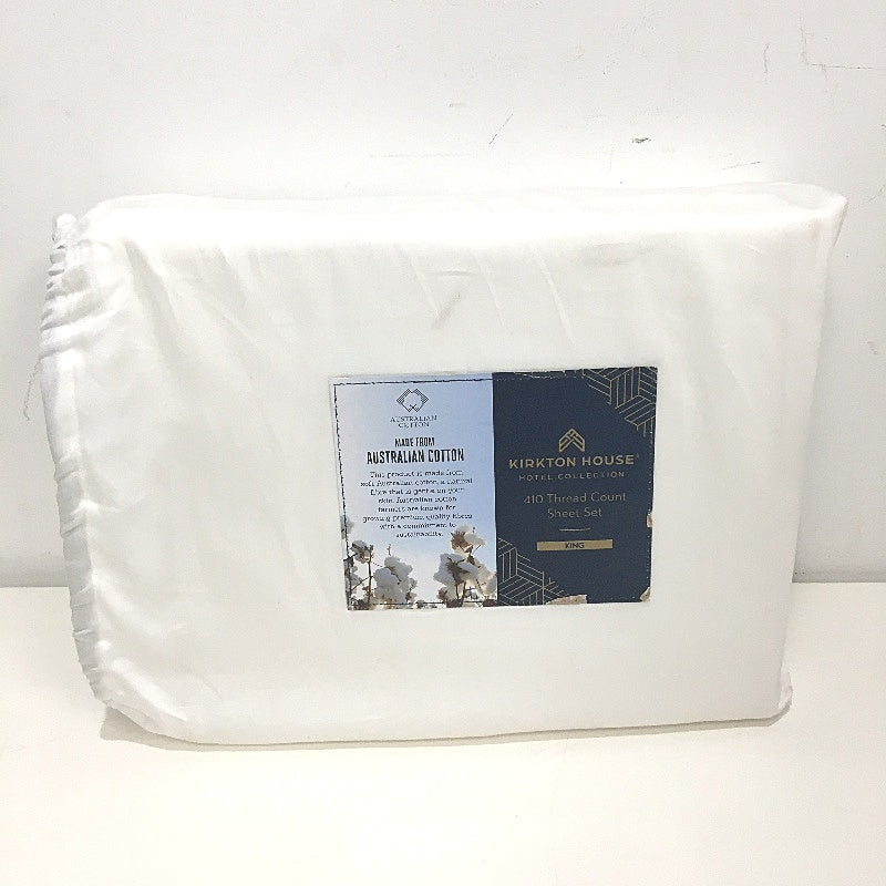 Kirkton House Bright White Blue Rim 100% Cotton 410TC Sheet Set KING Bed NEW