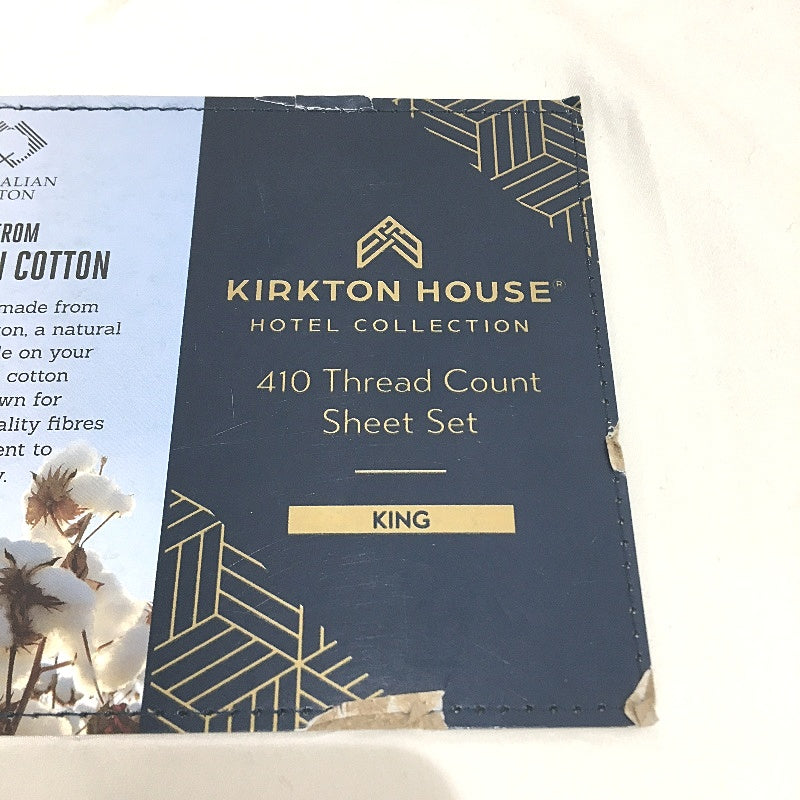 Kirkton House Bright White Blue Rim 100% Cotton 410TC Sheet Set KING Bed NEW