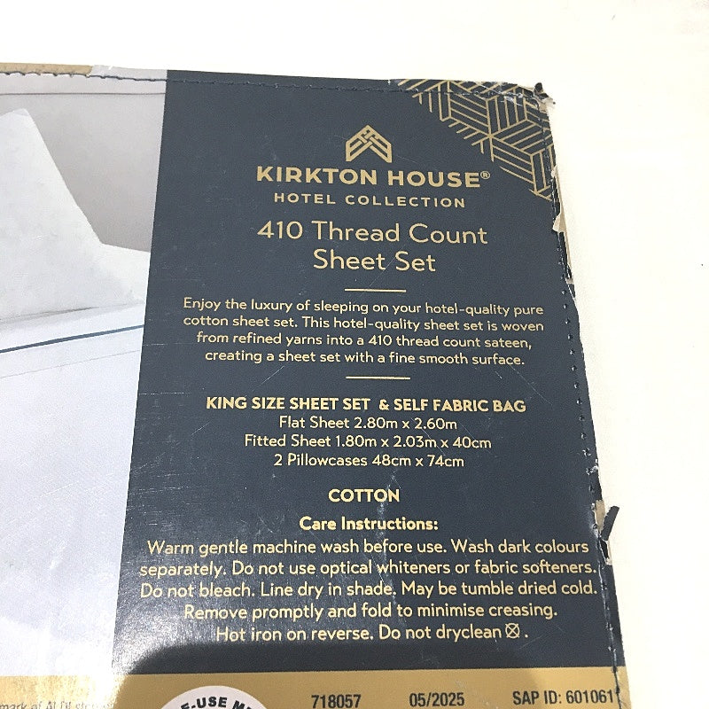 Kirkton House Bright White Blue Rim 100% Cotton 410TC Sheet Set KING Bed NEW
