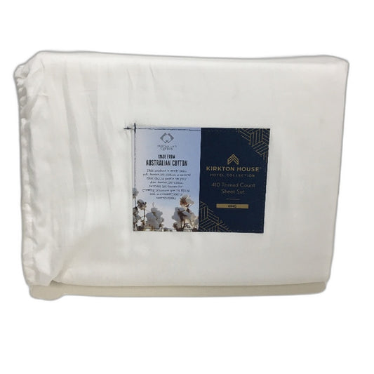 Kirkton House White Embossed Edge 100% Cotton 410TC Sheet Set KING Bed NEW