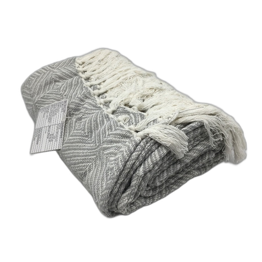 Target Sample Grey & White Lightweight Weave Textured Fringed Throw Blanket NEW