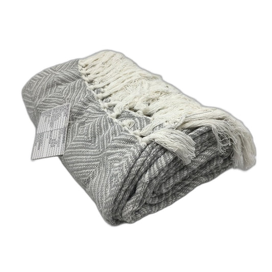 Target Sample Grey & White Lightweight Weave Textured Fringed Throw Blanket NEW